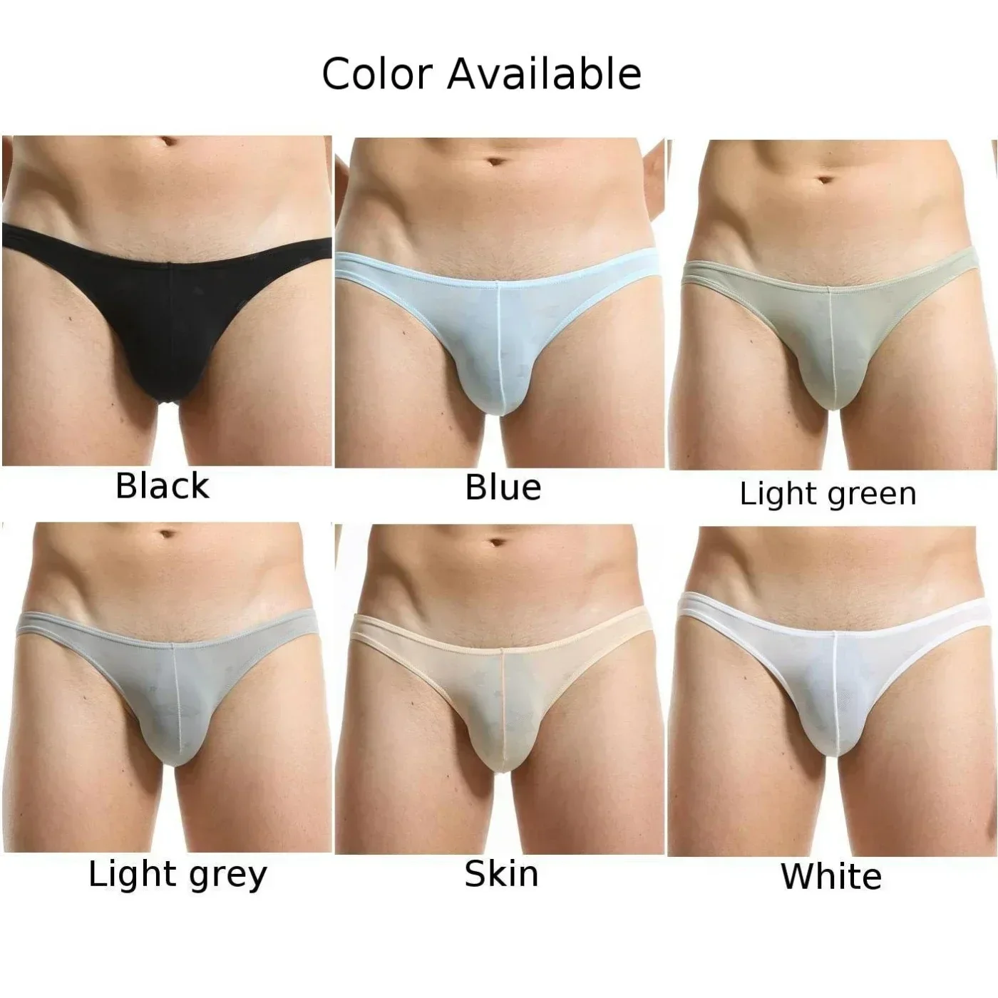 Mens Sexy Breathable Ice Silk U Convex Bag Transparent Low Waist Lingerie Bulge Pouch Briefs Underwear Underpants Men\'s Briefs