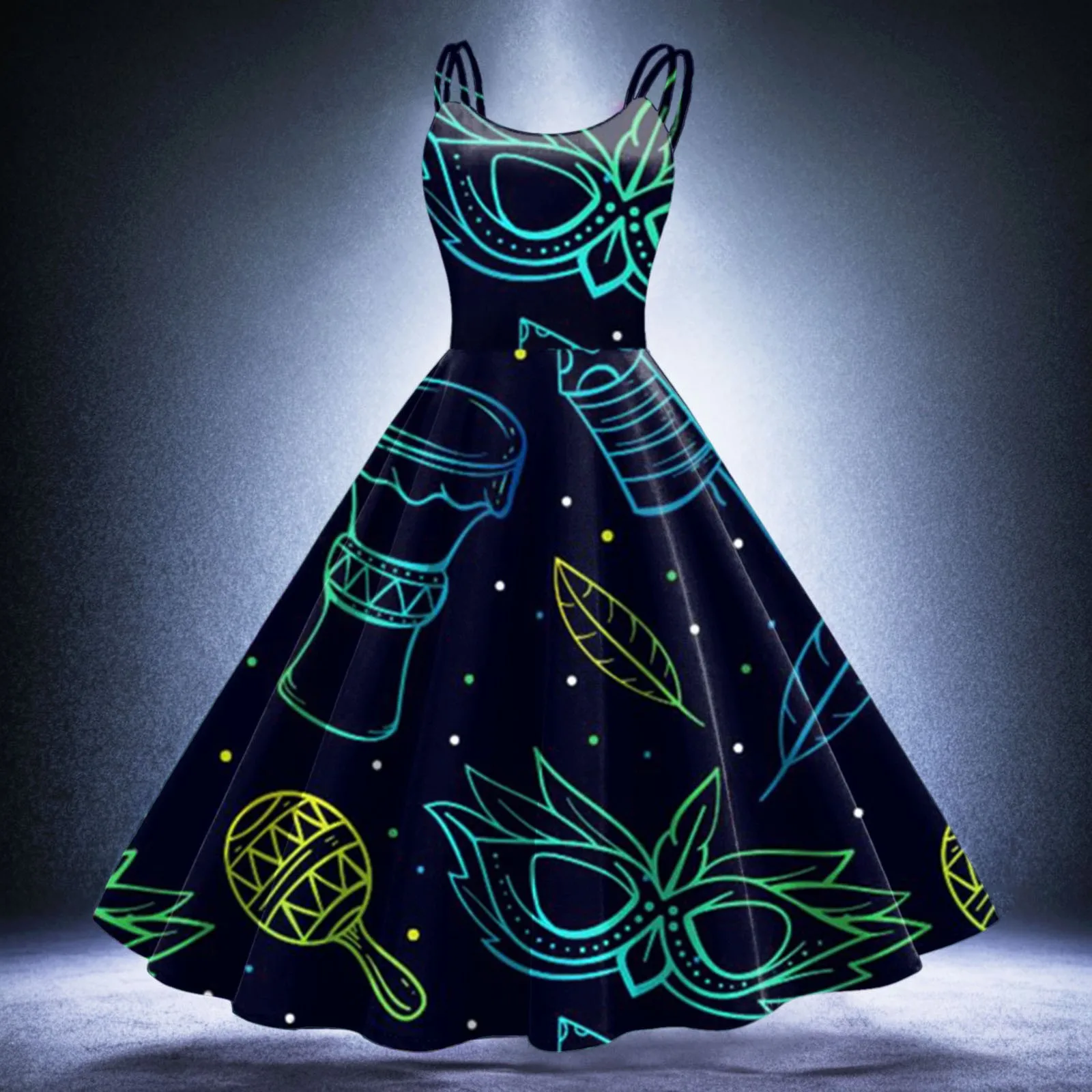 Mardi Gras Dresses For Women Sleeveless Mask Printed Retro A Line Flared Swing Prom Carnival Party Dress Mardi Gras Outfit