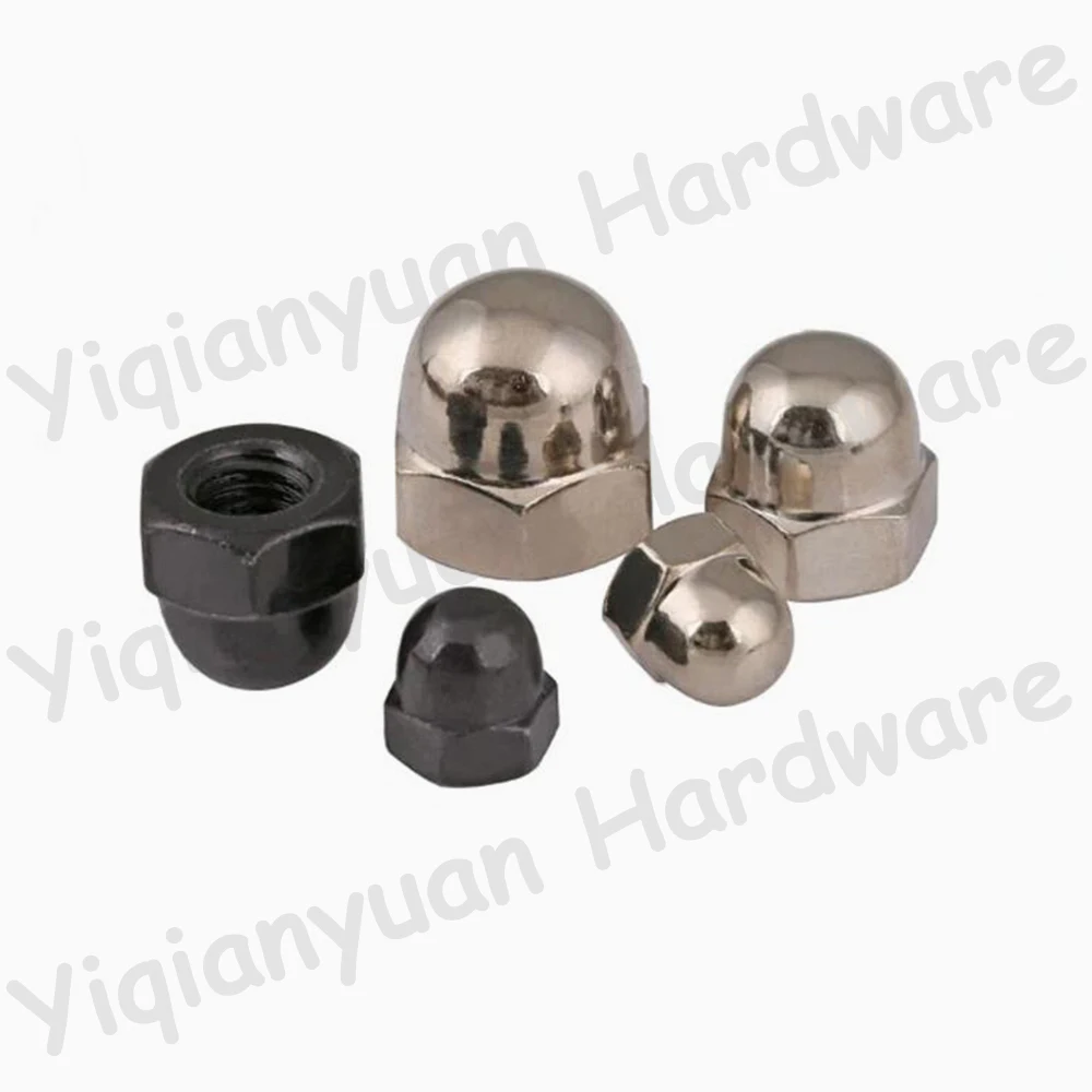 DIN1587 GB923 M3 M4 M5 M6 M8 M10 M12 Carbon Steel Hexagon Domed Cap Nuts Decorative Hex Acorn Nuts Bright Nickel and Black Zinc