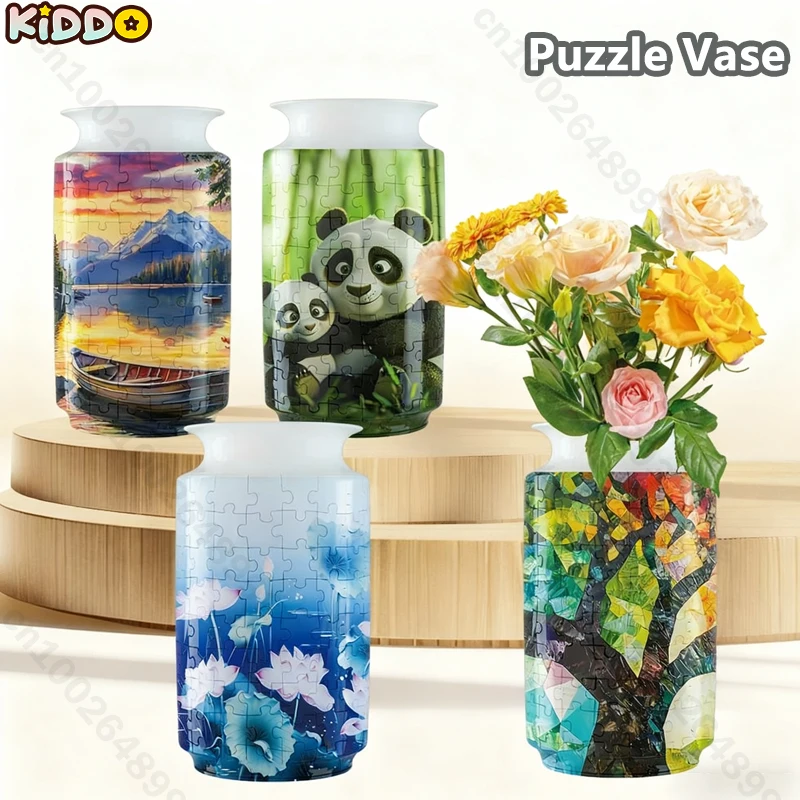 

3D ваза-головоломка, фарфоровый дизайн с изображением панды, изготовленный из пластика, украшение для дома и цветочная композиция, рождественские подарки на новоселье
