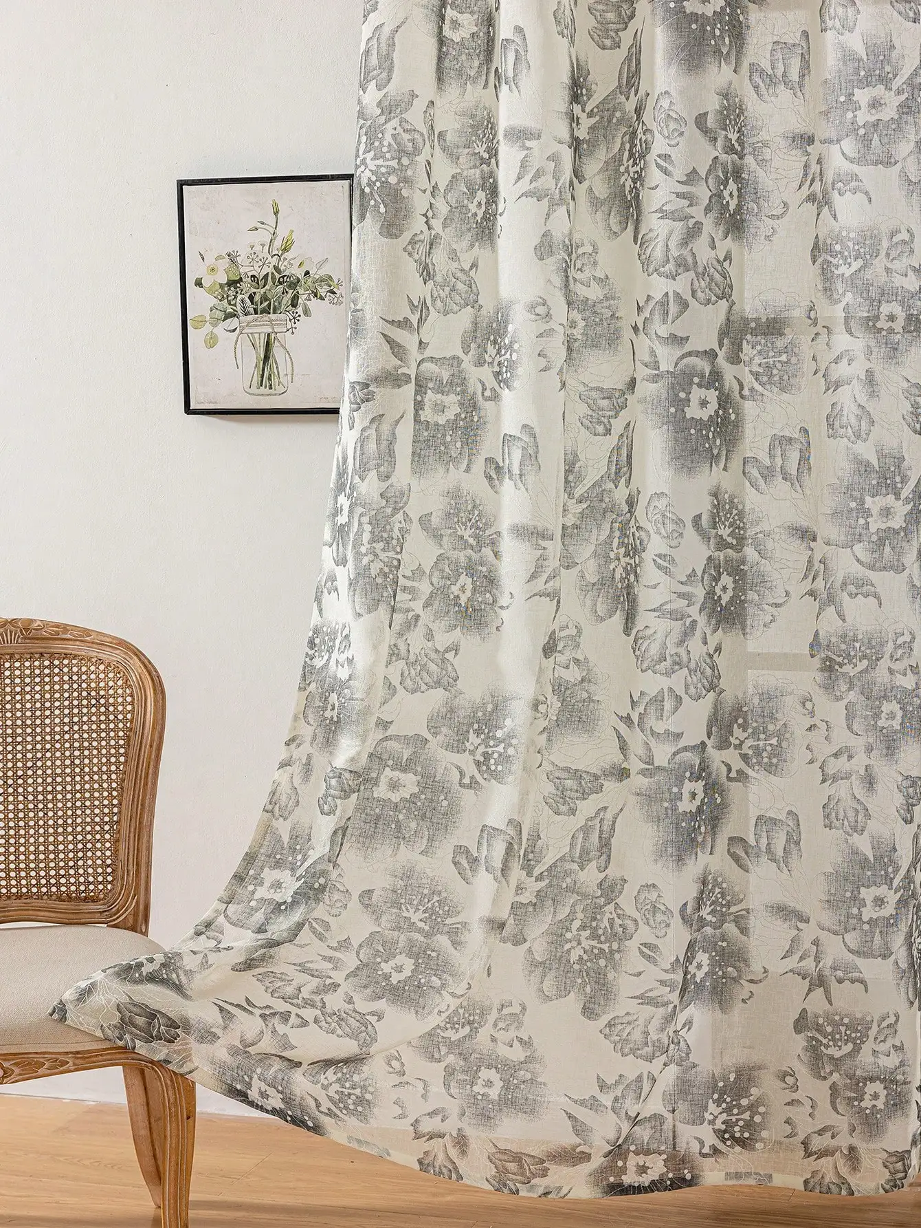 Rustic Style Large Floral Watercolor Grommet Top Sheer Curtains Window Treatments Country Chic Decorative Drapes for Home