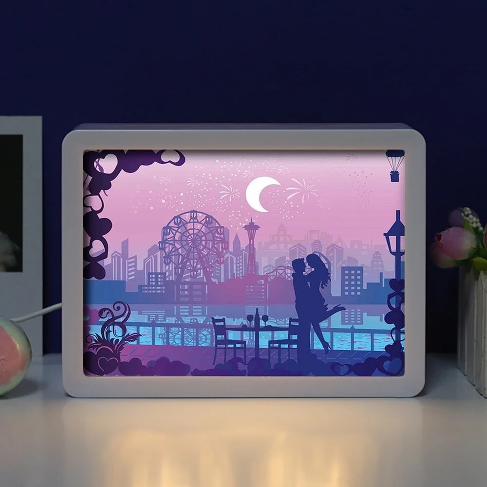 Caja de luz nocturna Led de Anime, caja de luz de corte de papel de amor, caja de sombra 3D, marco de imagen de arte de pared, decoración estética, regalo para novia