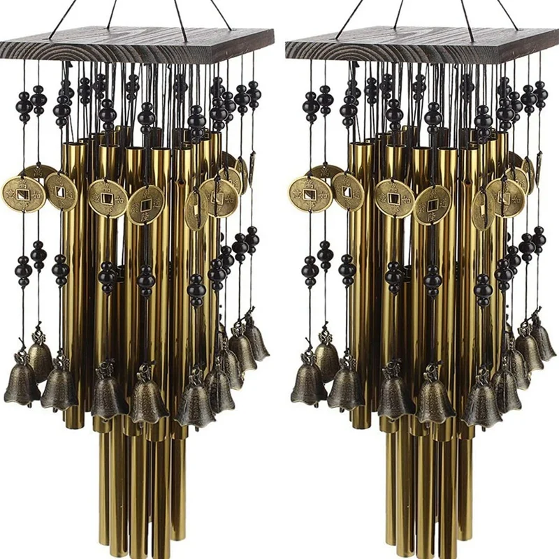 2X Outdoor Indoor Metal Tube Wind Chime With Copper Bell Large Windchimes For Yard Patio Garden Terrace Decoration 80Cm