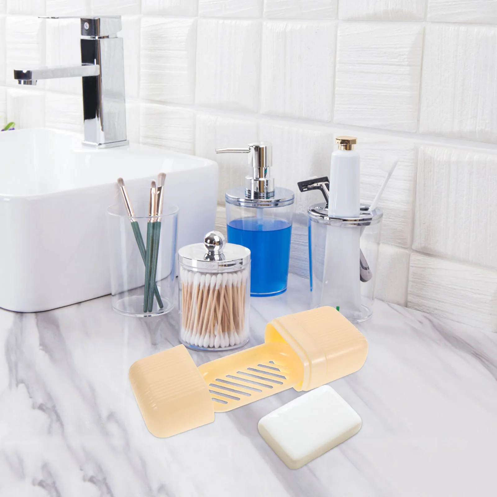 

2pcs Travel Toothbrush Holder Set With Soap Case Compact Toiletry Organizer For Camping Trips Portable Sanitary Storage For Men