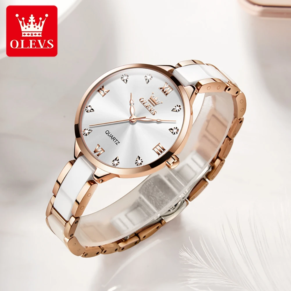 OLEVS 5872 Woman Watches Imported Japan Quartz Movement Waterproof Watch for Women Elegant Ceramic Strap Ladies Wristwatch Gifts