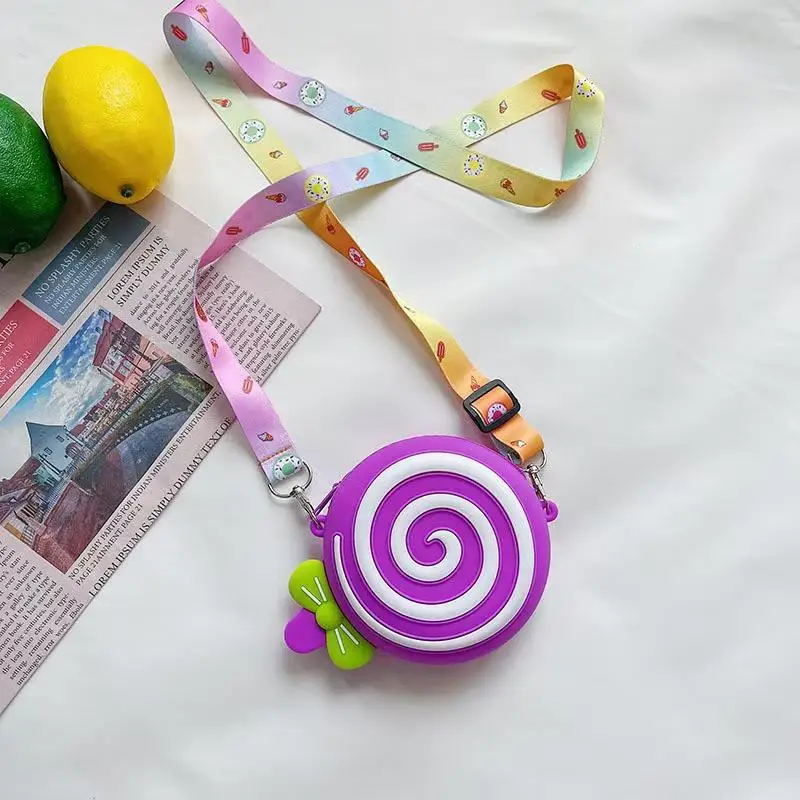 Children's Silicone Lollipops Messenger Bag Adjustable Wide Strap Travel Handbag Girl Cute Shoulder Bag