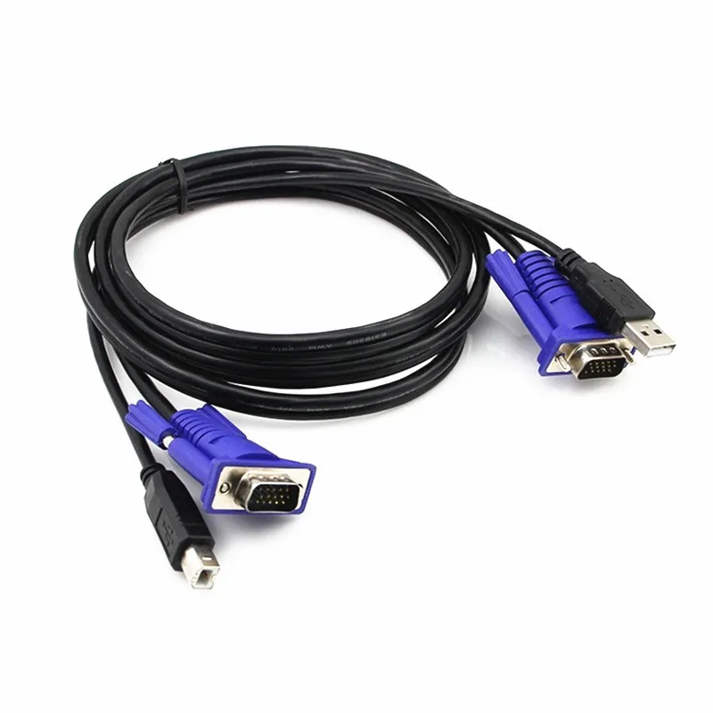 Interrupteur USB 1.5 Type A vers B KVM VGA, câble de 2.0 m, 4 broches + VGA Standard SVGA 15 broches, adaptateur de moniteur pour imprimante PC portable