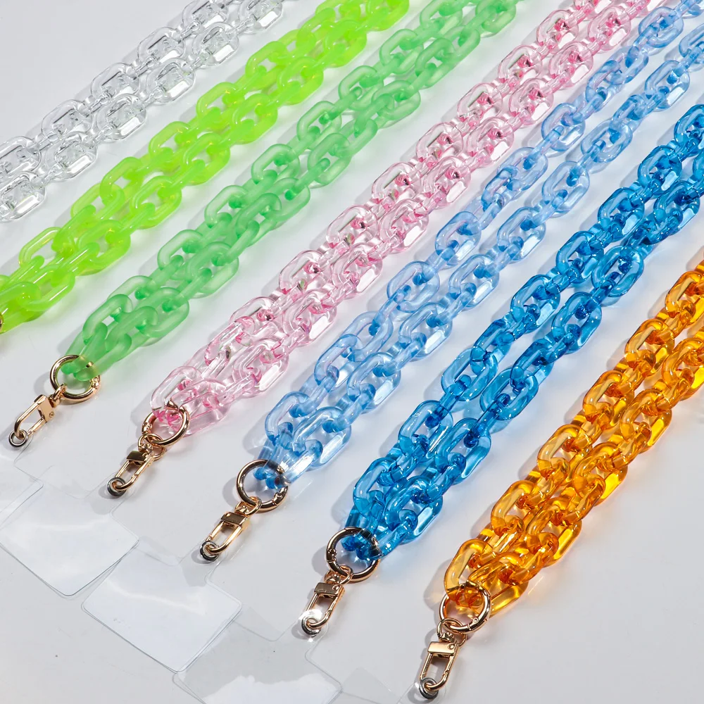New 120cm Transparent Acrylic Long Bevel Mobile Phone Lanyard Chain Cellphone Strap Necklace Accessories Women Jewelry Gifts