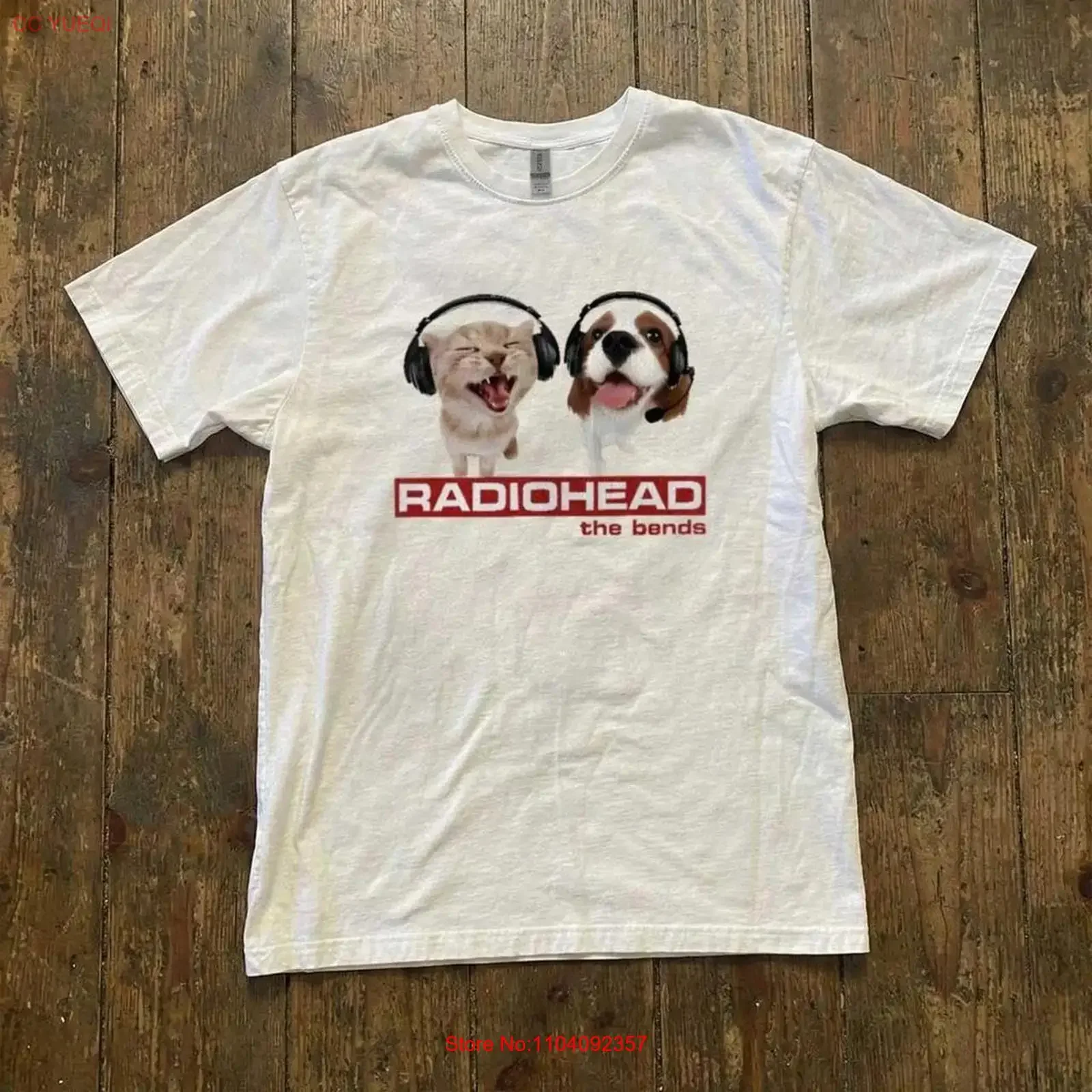Radiohead The Bends Band with cat and dog T Shirt VK07620 vintage Washed Casual Top For Everyday Wear streetwear Comfortable