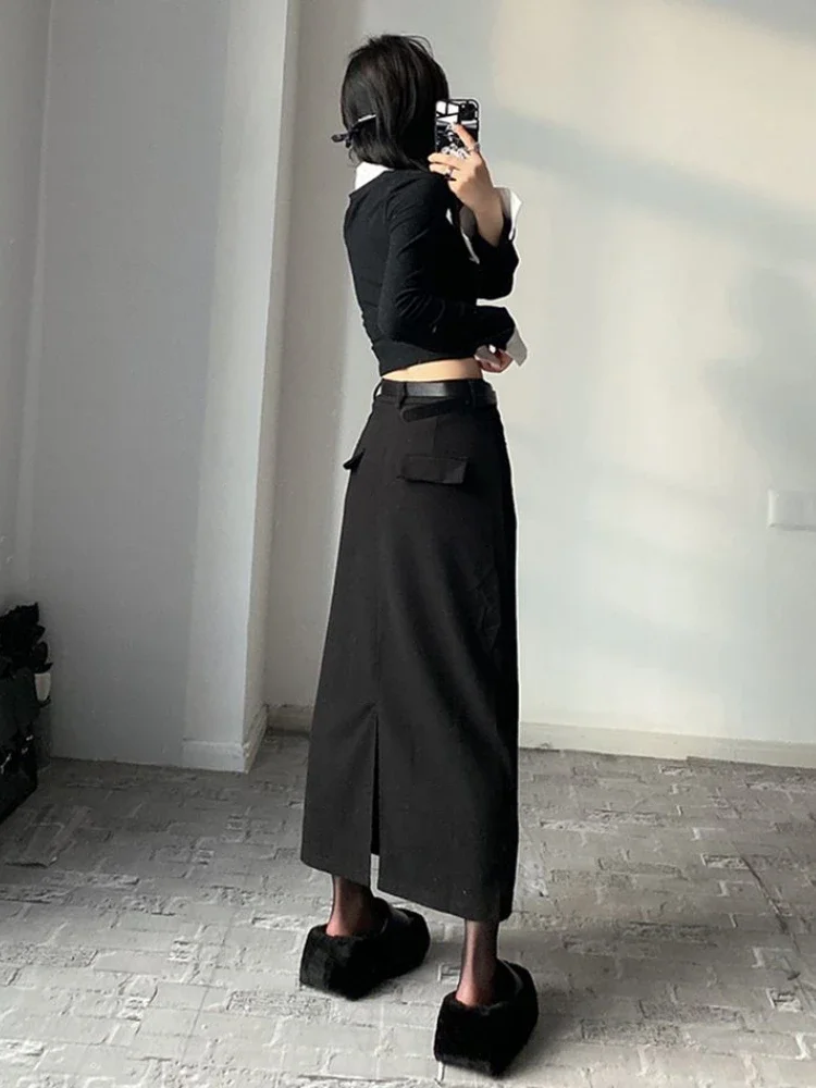 

Черные юбки женские с высокой талией весенний новый дизайн простой изящный темперамент женские тонкие универсальные для отдыха Ulzzang до щиколотки