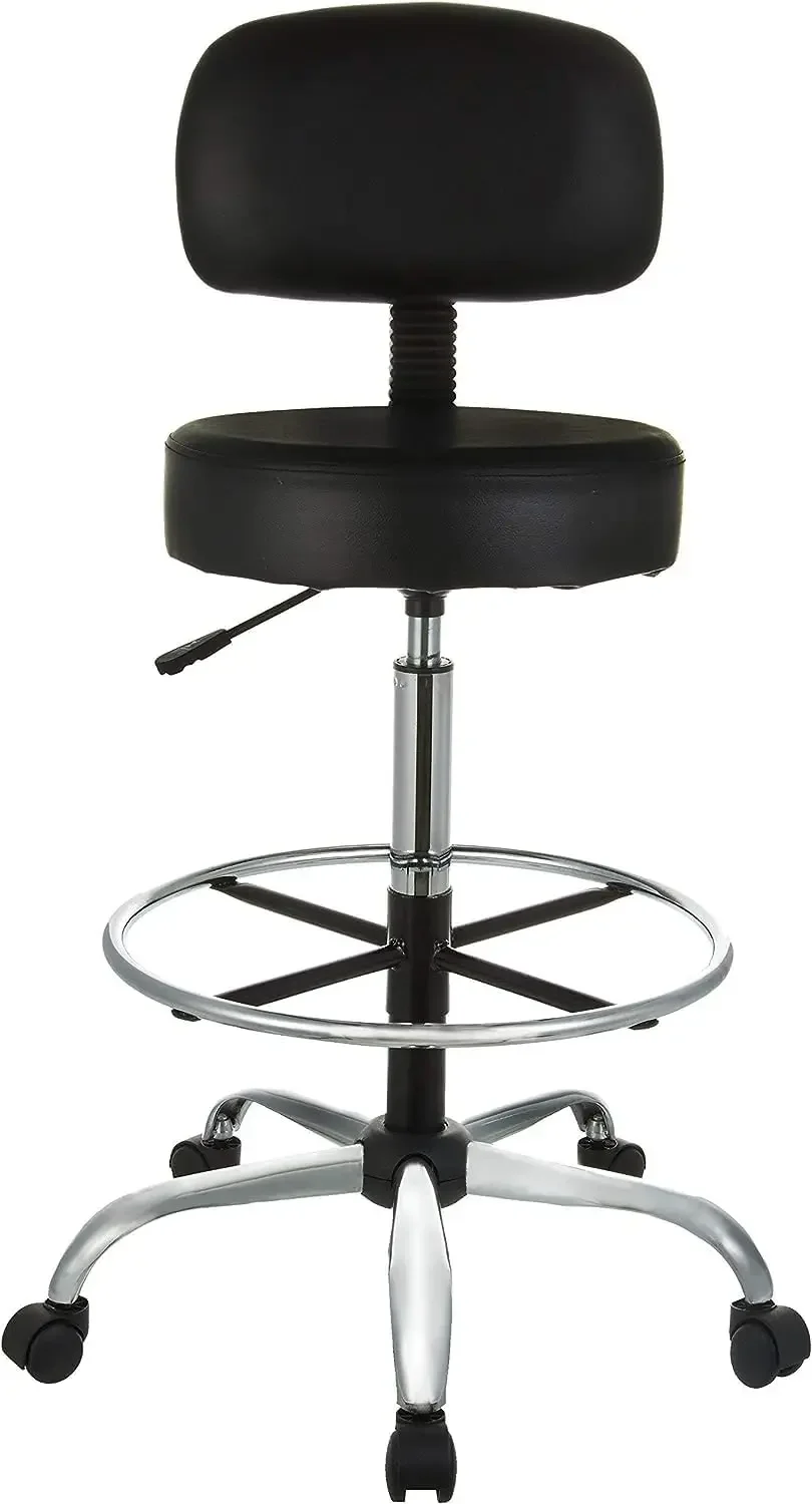 Basics Multi-Purpose Adjustable Drafting Spa Bar Stool with Foot Rest and Wheels - Black