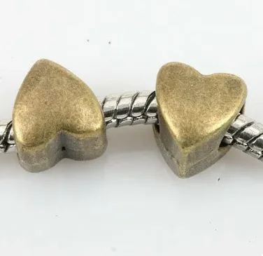 20pcs 8x7mm ,hole4mm antiqued bronze simple heart shaped beads fit bracelet HWEF0164