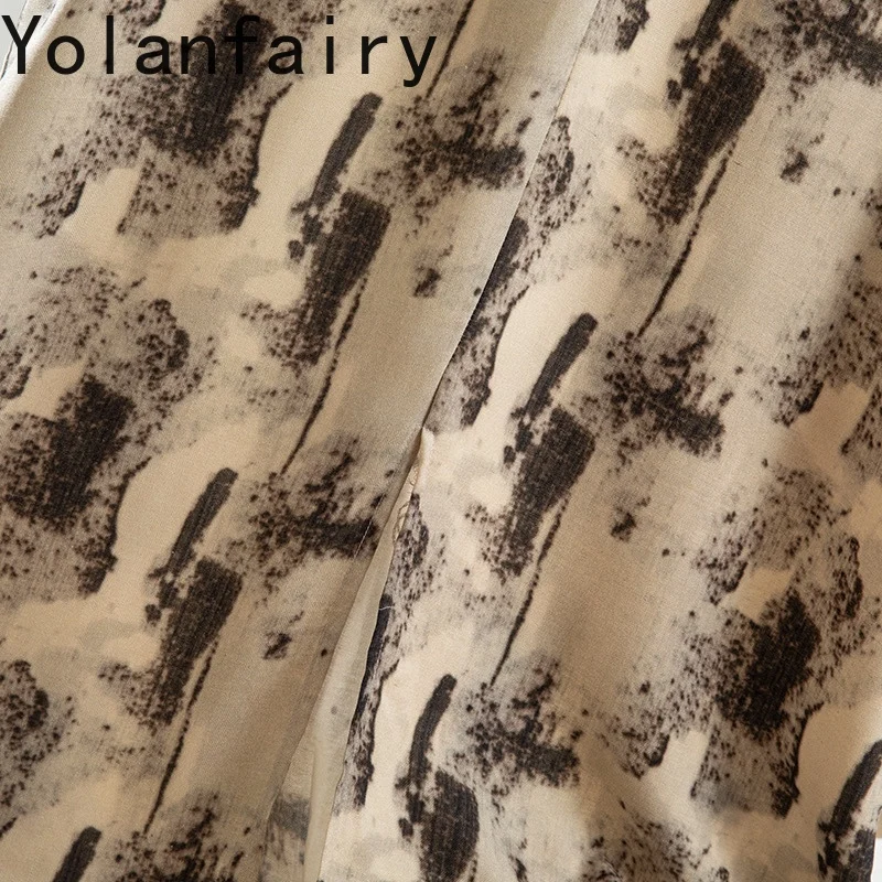 YOLANFAIRY 70% Mulberry Silk 30% Cotton Dress Woman Summer Elegant Printed Sleeveless Ladies Dresses Slit Pocket Casual Dress