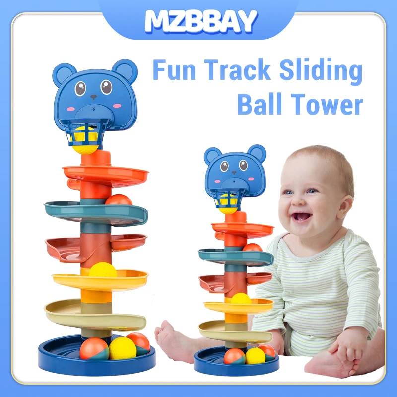 Montessori  Children Spin Track Toys Rolling Ball Pile Tower Children Early Educational Puzzle Toys Track Stacking Sliding Toys