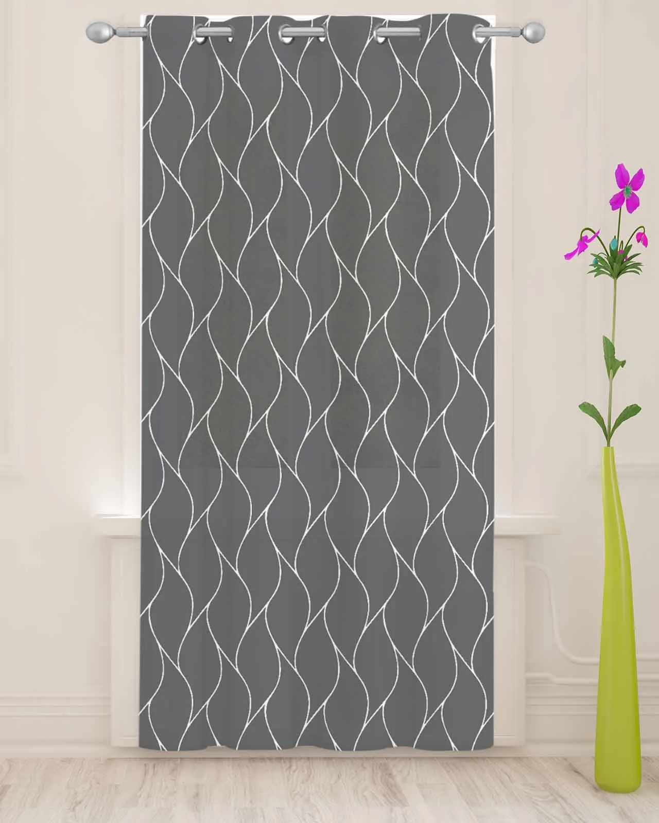 Dark Gray Long Wave Pattern Texture Modern Tulle Curtains Voile Drapes Sheer Window Curtains Bedroom Accessories