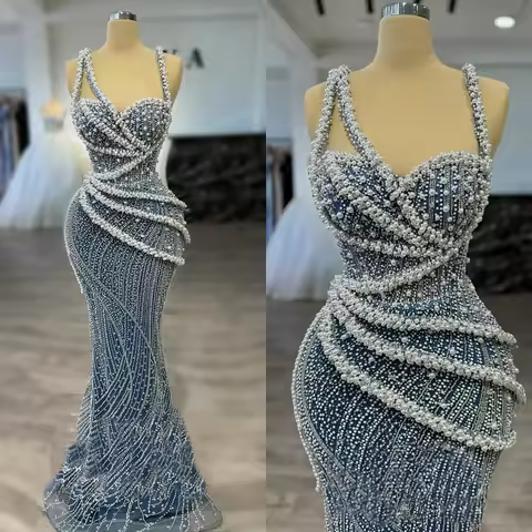 Modern Evening Dresses Sequins Beading Prom Dress Rhinestone Strapless Side Split Mermaid Party Gowns Vestidos De Noche
