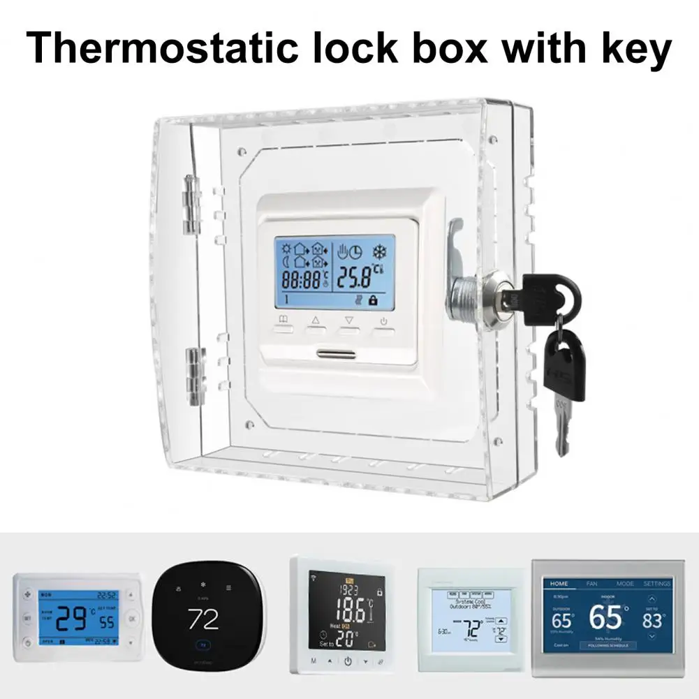 Energy-saving Thermostat Guard Thermostat Lock Box Cover with Key Transparent Universal Thermostat Protector Easy to Install Ac