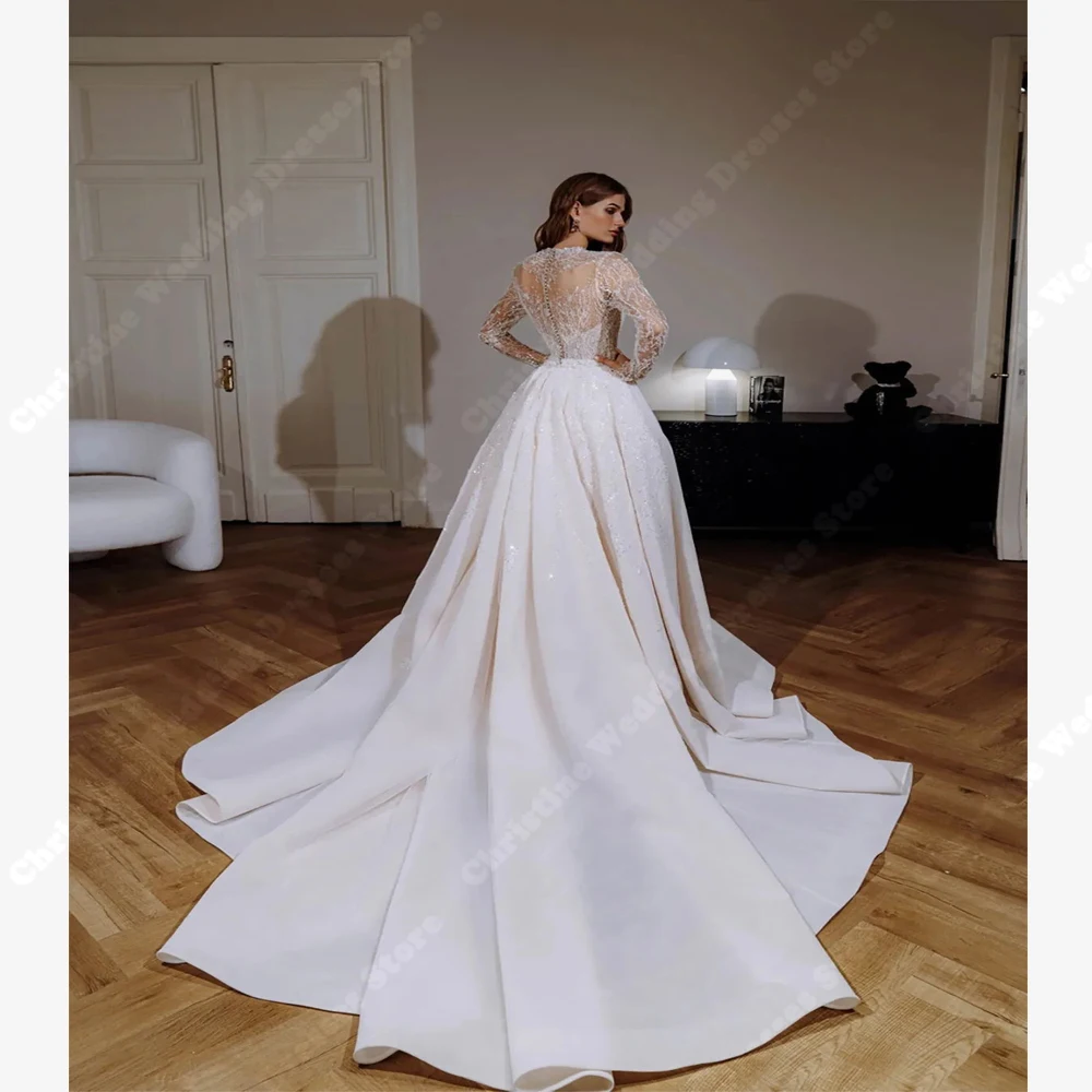 Böhmische High Neck Frauen Brautkleider Schatz A-Linie Kleider Spitze Applikation Wisch länge glattes Material Vestidos de Novia