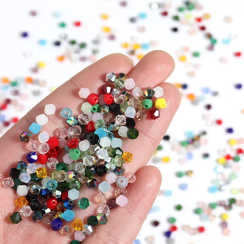200pcs/Lot Mixed Color 4mm Bicone Beads for Jewelry Making Faceted Glass Shiny Crystal Beads Loose Beads DIY Bracelet