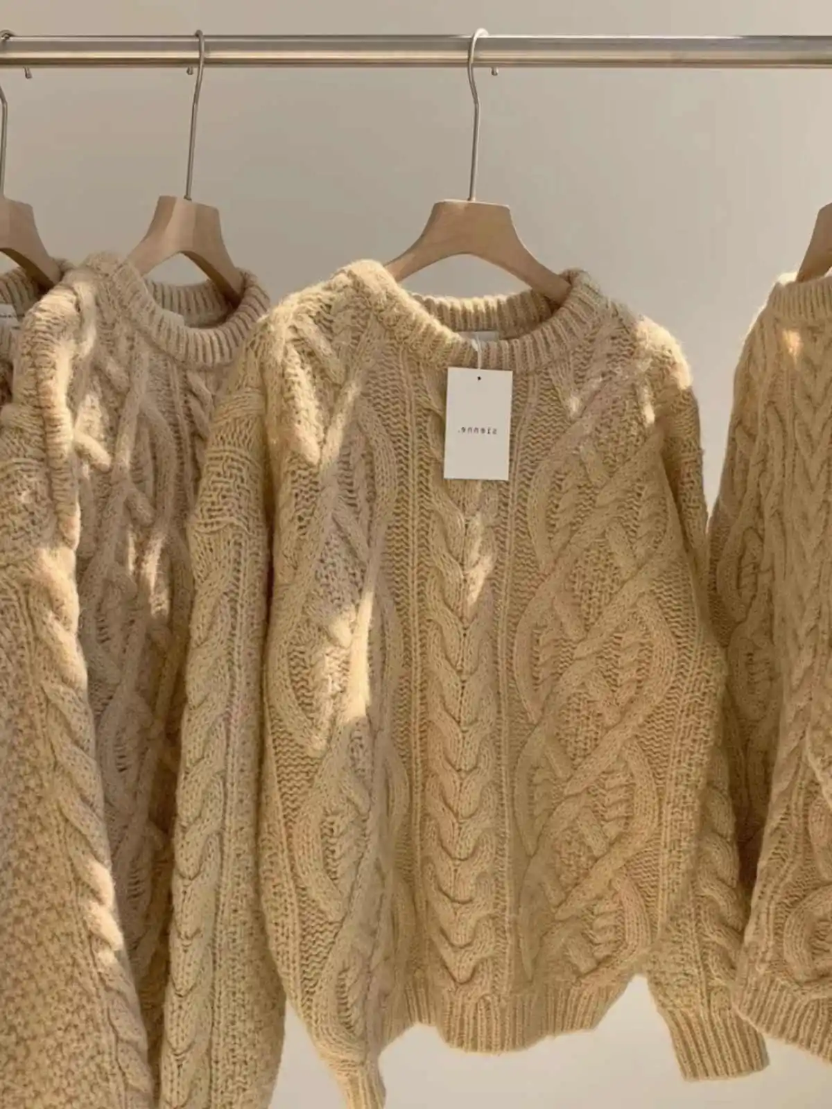 Women Apricot Pullover O-Neck Knit Sweater Harajuku Vintage Warm Thicken Loose Y2k Cashmere Japanese Sweater 2000s Autumn Winter