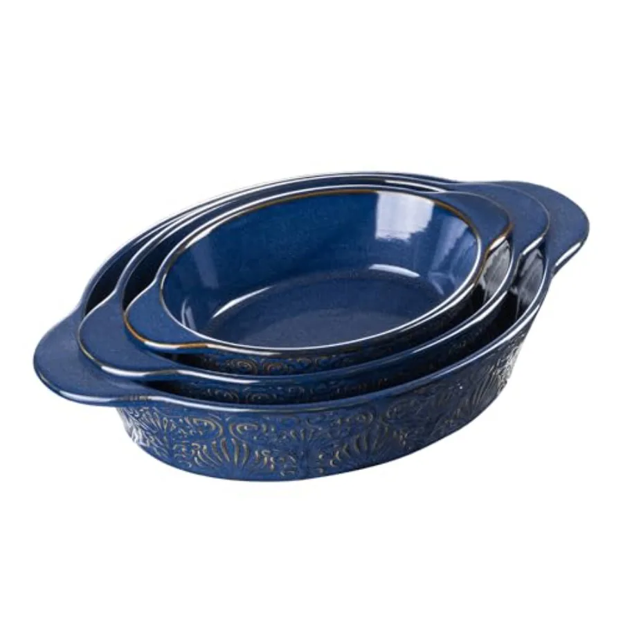 

Casserole Dishes for Oven Sets of 3 Ceramic Oval Baking Dish Au Gratin Baking Pans with Handles for Roasting Lasagna Pie Baking