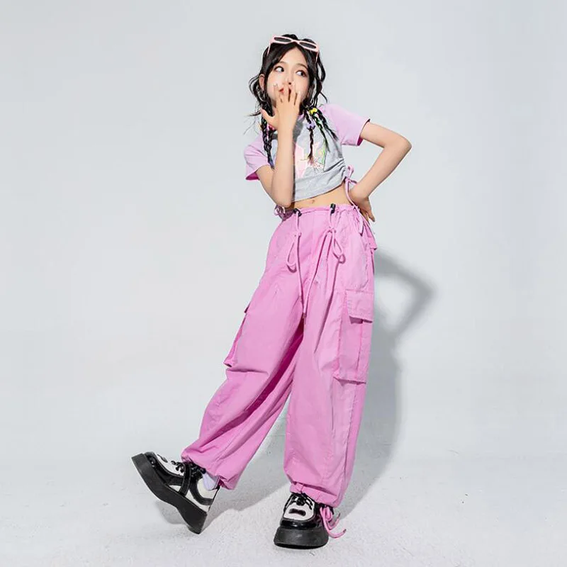 Haut court et pantalon cargo Hip Hop pour filles, ensembles de vêtements Hip Hop pour adolescentes, joggeurs monochromes, vêtements Streetwear pour enfants, olympiques cool pour la danse Kpop et le spectacle de jazz