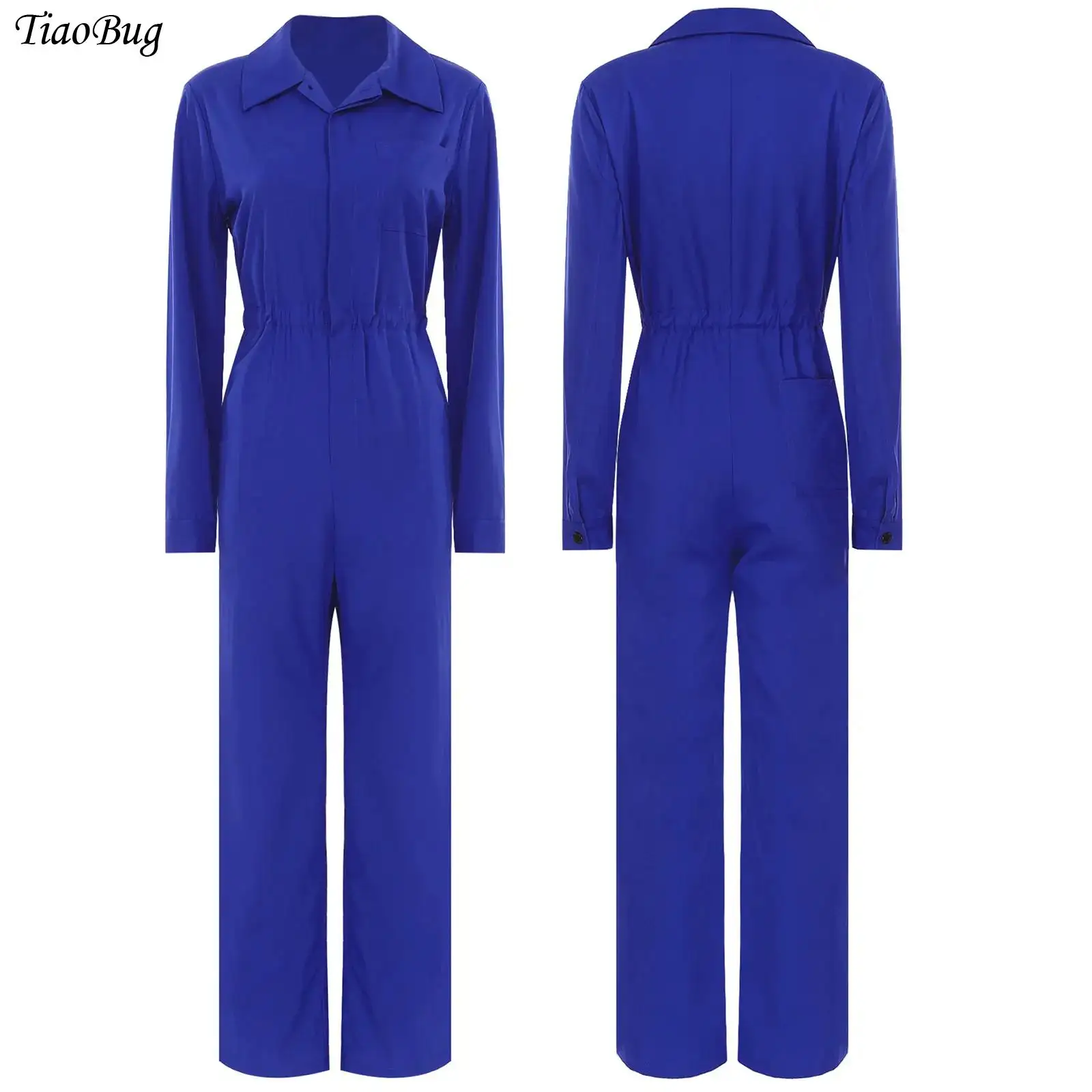 

Womens Button Flap Jumpsuit Coverall Long Sleeve Solid Color Turn-Down Collar Romper Fashion Casual Work Travel Holiday Homewear