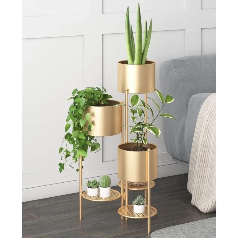 

Tier 6 Potted Indoor Gold Flower Pot Stand Holder Shelf, Foldable Decorative Display Rack for Multiple Potted Plants