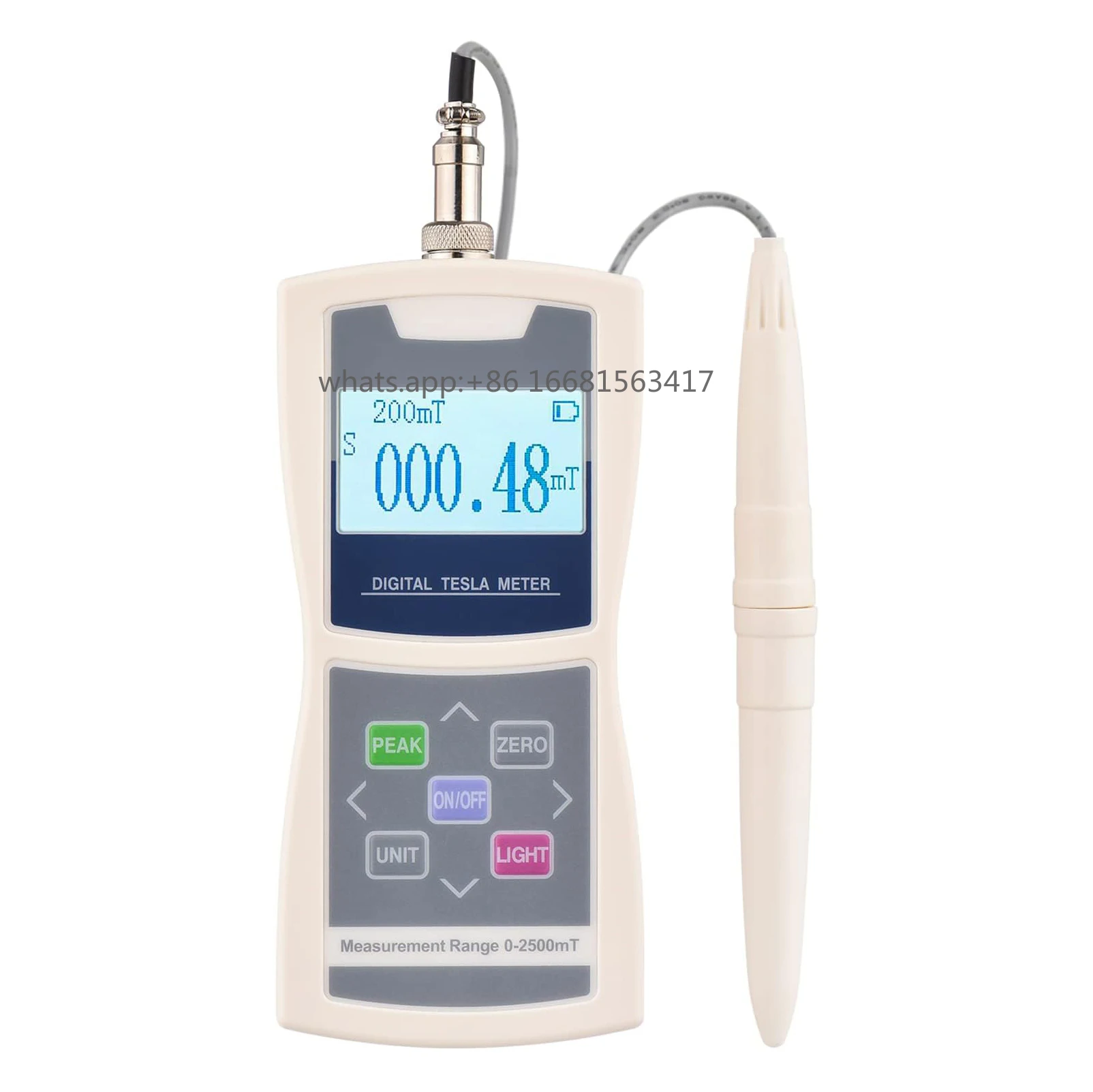 Auto-ranging 200mT/2500mT Magnetic Field Tester Digital Tesla Meter Gaussmeter with Standard Radial Hall Probe