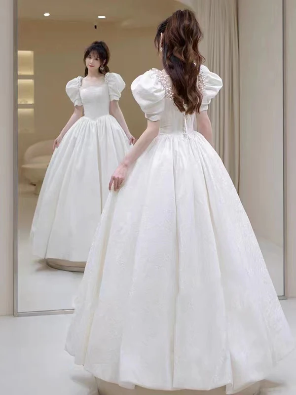 

Ele White Satin Evening Gown Women's High-End Luxury Princ Ball Gown Engagement Par Wedding Celebration Dr