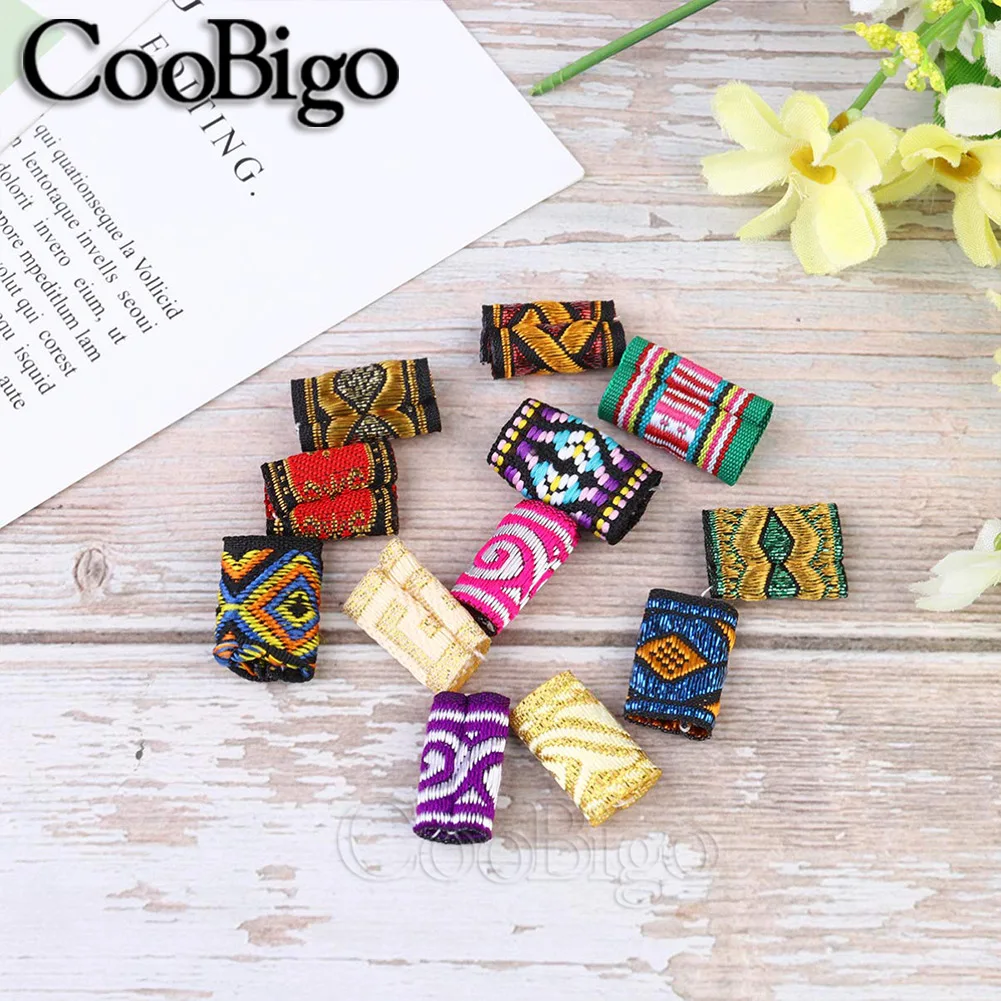 10pcs Braid Hair Rings Tube Hiphop Embroidery Fabric Dreadlock Beads Clips Cuff Headwear Hairwear Decor DIY Craft Supplies