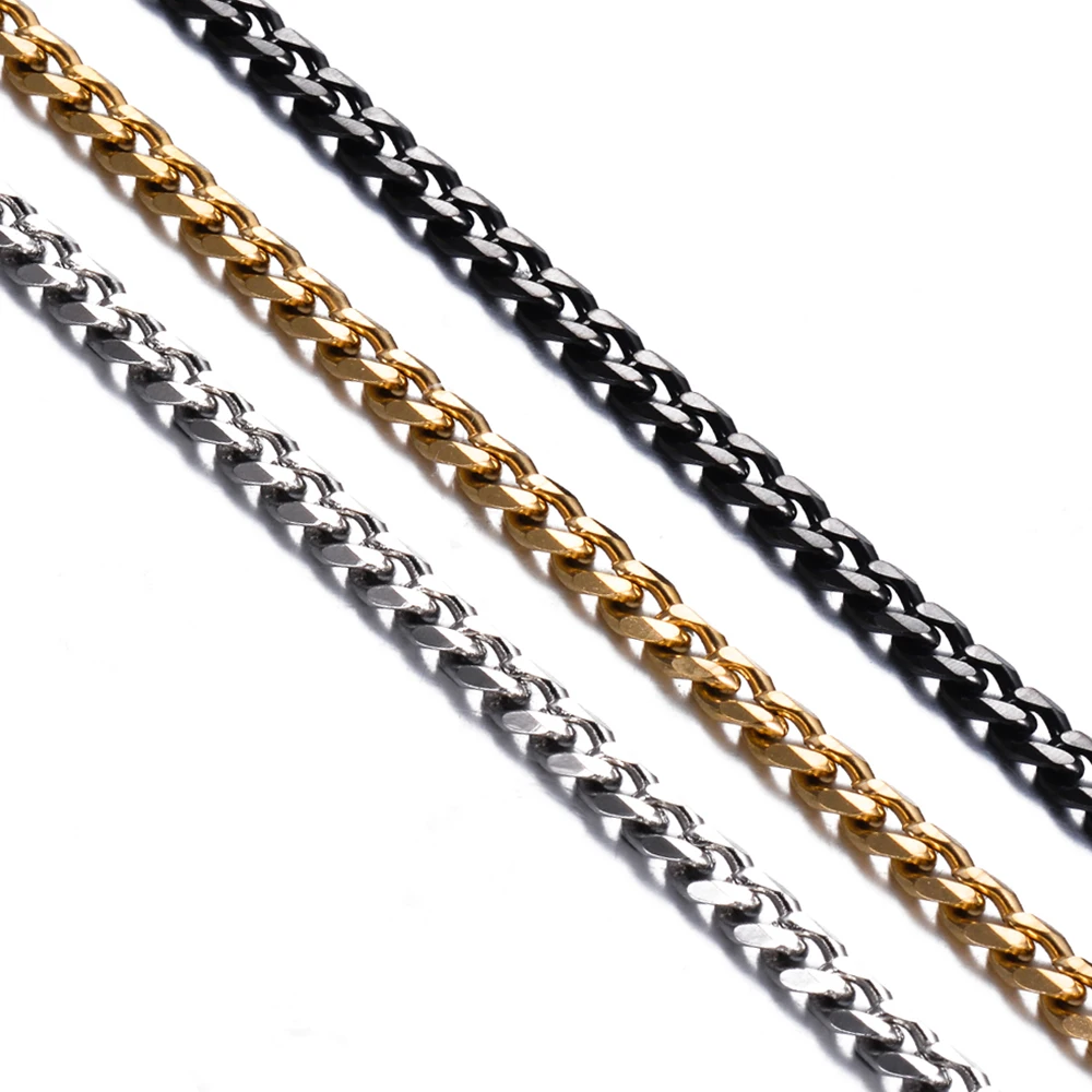 1 piece Size 3.6mm/5mm/7mm Men\'s Necklace Stainless Steel Cuban Link Chain Bracelet Necklace Steel Gold Black Color Male Jewelry