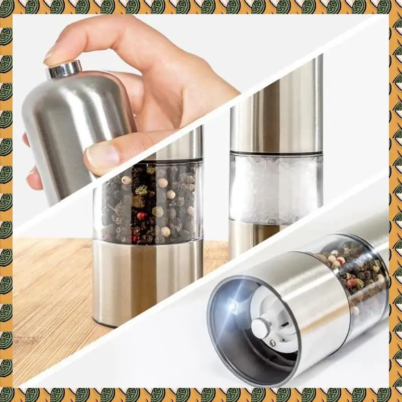 

A77I 2X Press Style Round Pepper Grinder Electric Mill In Stainless Steel, Salt Mill (Salt) Or Pepper Mill-Silver-With Light