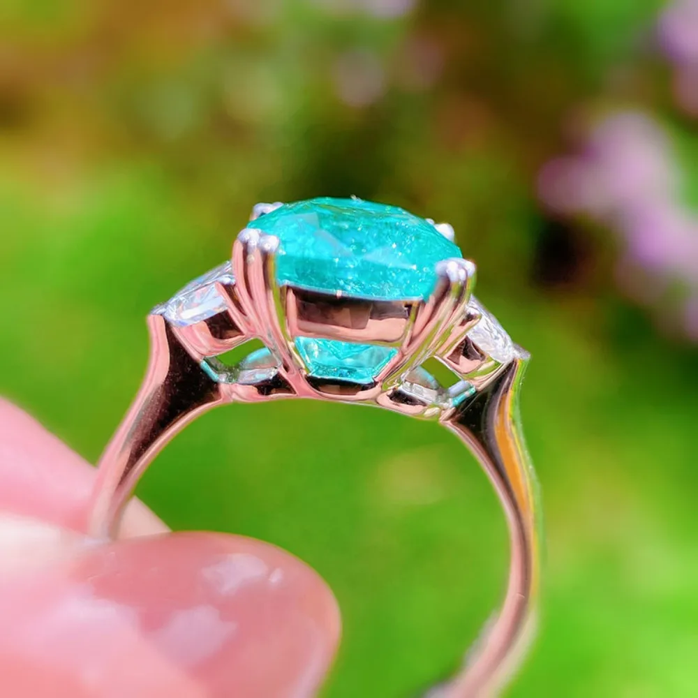 Modischer 925 Sterling Silber Parairaiba Eleganter Minimalistischer Offener Ring für Damen – Detail 4