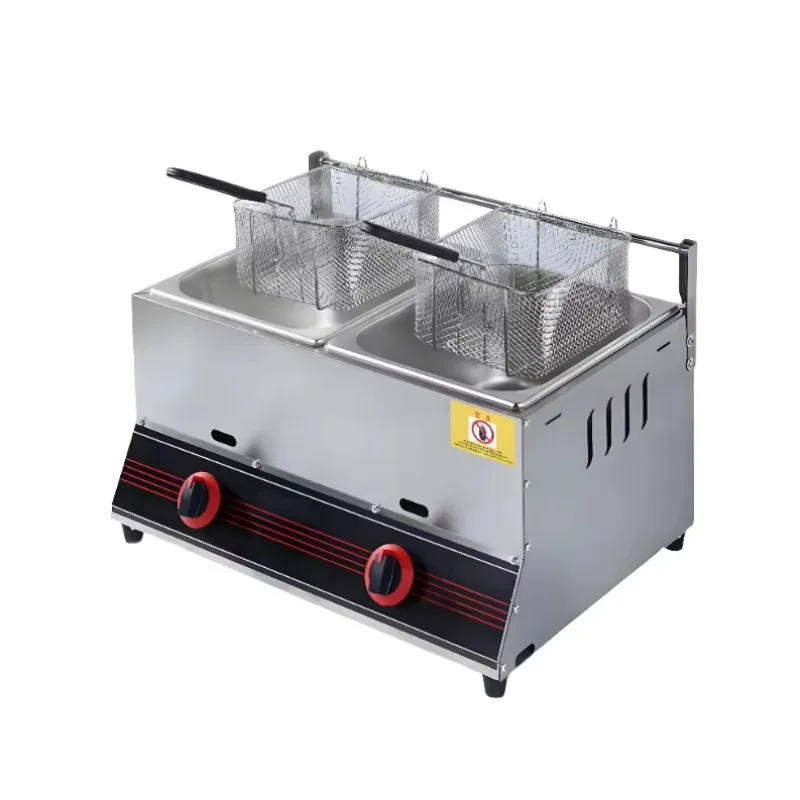 12L double Gas Deep Fryers Stainless Steel Frying Pot for Frying French Fries and Chicken Gas Frying Equipment