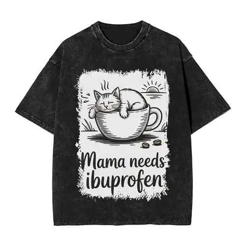 Imagen 2 del producto Ibuprofen Cat Meme camisetas lavadas ropa de calle Hip Hop Vintage camisetas camisetas para hombres mujeres 100% algodón calle verano