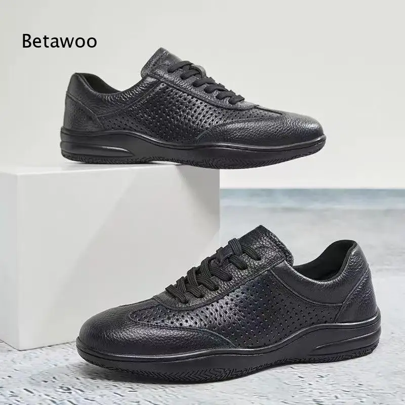 Chic Urban-Minimalist-Style Perforated Leather Shoe, Streamlined Silhouette, Urban-Ready Work-Travel & All-Day Comfort Footwear