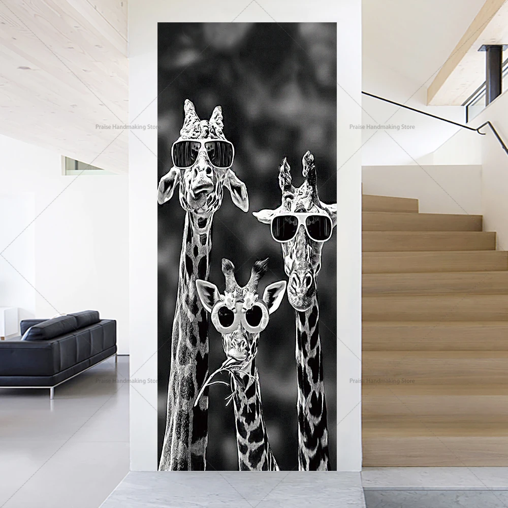 

Black and White Sunglasses Giraffe Door Sticker Modern Minimalist Home Decoration Painting PVC Self-adhesive Poster