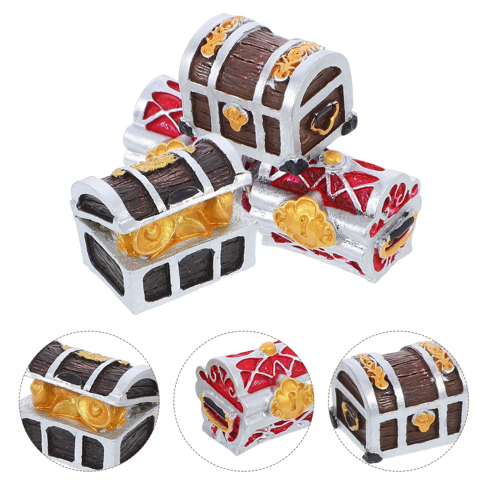 

4Pcs Aquarium Treasure Box Decor Miniature Chests Intricate Artificial Processing Sculpture Drawing Colouring Exquisite Lifelike