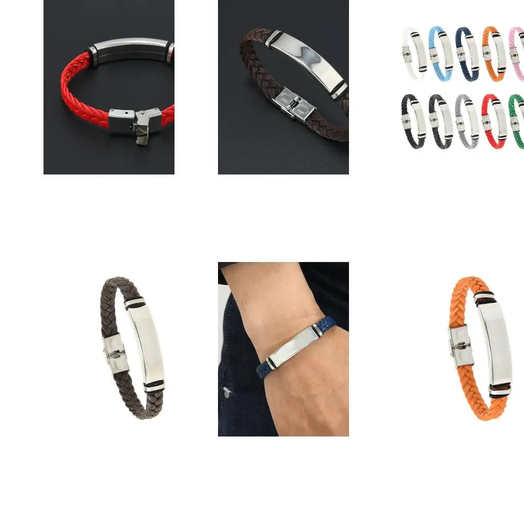 Classical Textured Leather Bracelet Profile 21cm Length Fits Most Wrist