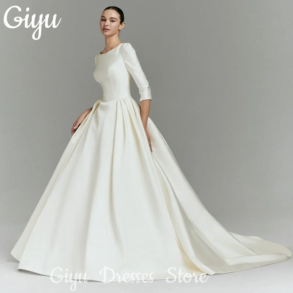 

Giyu Modern Half Sleeve A-line Wedding Dresses Sweep Train Bridal Gown Satin Back Ribbon Zip Customsied 2025 Vestidos De Novia