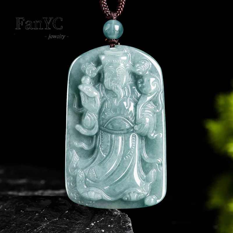 

Myanmar Jadeite Blue Water God of Fortune Pendant Hand-carved Exquisite Luxury Ice Jade Necklace Men and Women Holiday Gift