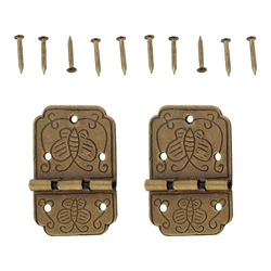 2Pcs Brass Butterfly Carved Hinge Decor Door Hinges Wooden Gift Jewelry Box Hinge Fittings for Furniture Hardware+Screw 33*23mm