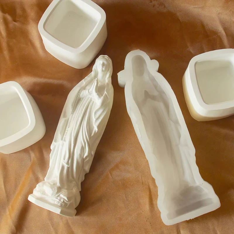 

1PC Virgin Mary Plaster Statue Silicone Mold for DIY Clay Scented Candle Furniture Making Tool