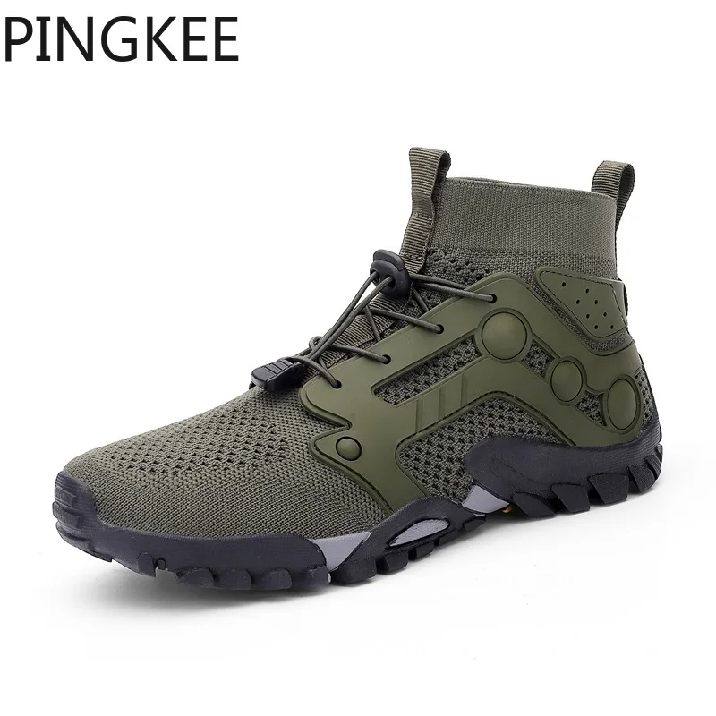 PINGKEE Chic Knitting Mesh Upper Cushioned Traction Lining Hook Loop Heels Water Aqua Trekking Hiking Boots Shoes Sneaker Men