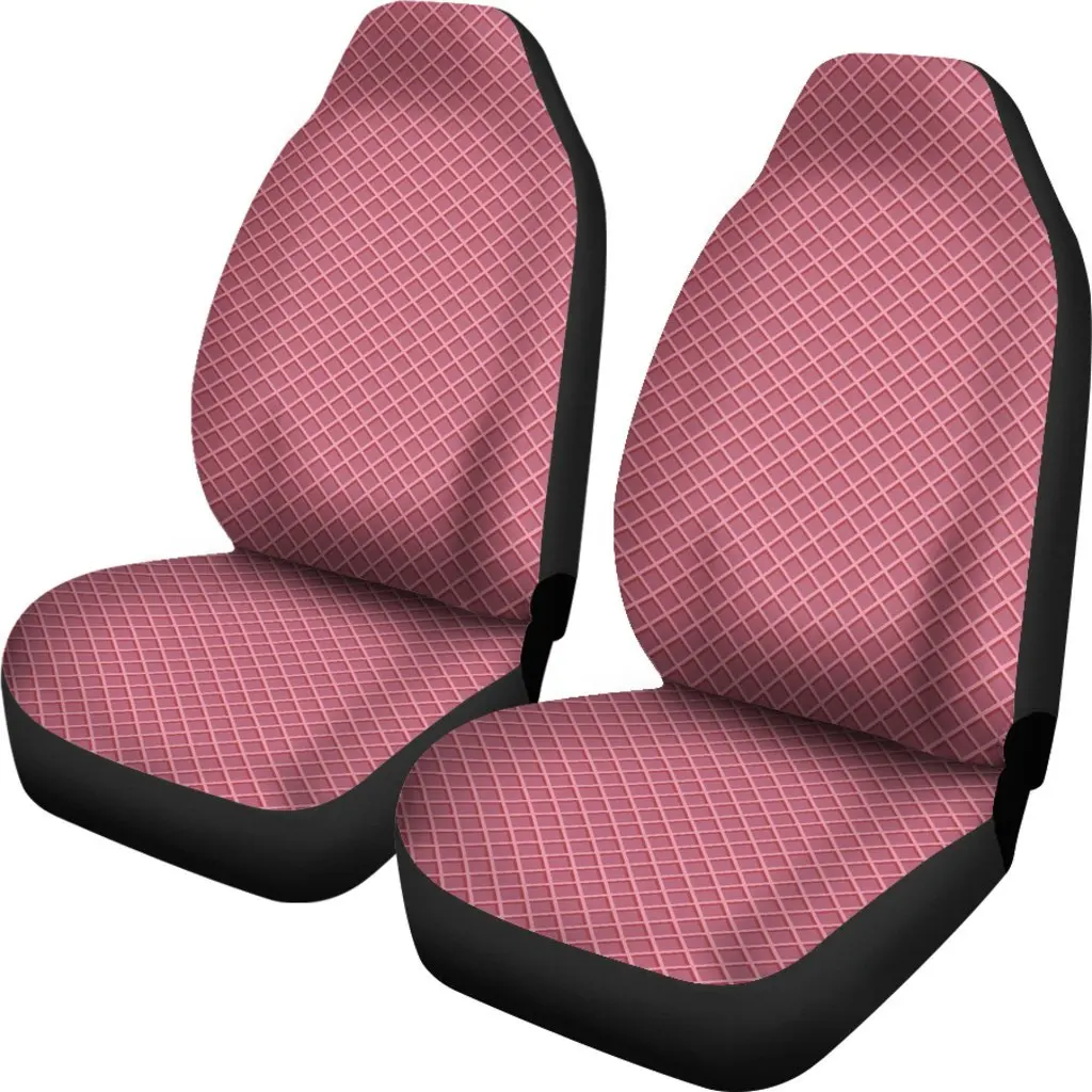 Waffle Pink Pattern Print Seat Cover Car Seat Covers Set 2 Pc, Car Accessories Car Mats