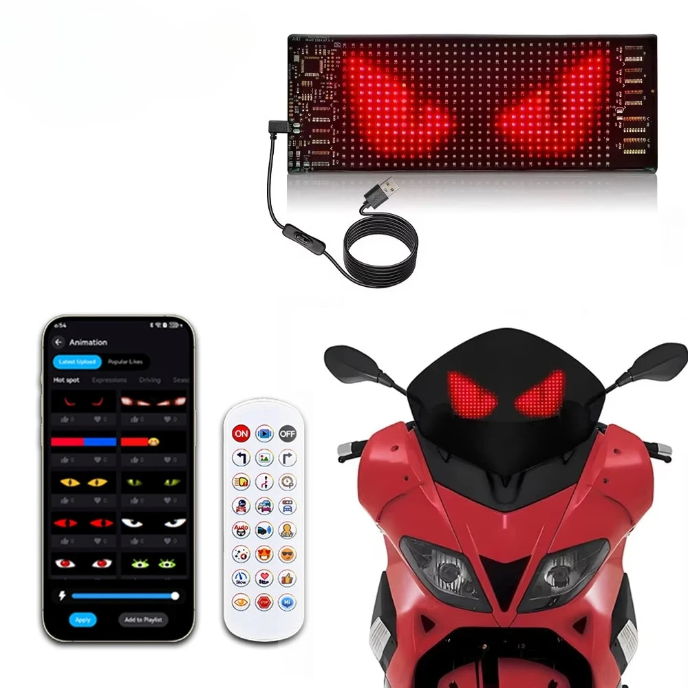 LED Devil Eye Lights for Motorcycle Car Windshield USB Matrix Pixel Panel Display App Remote Control Decorative Ambient Light