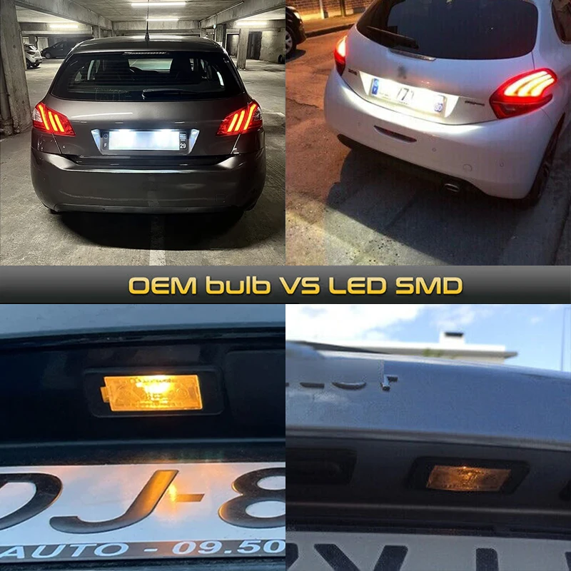 For Peugeot / Citroen NEW White 6000K 18 SMD LED license plate light lamp 208 2008 308 3008 5008 II 207 CC C5 RD C4 Picasso 2Pcs