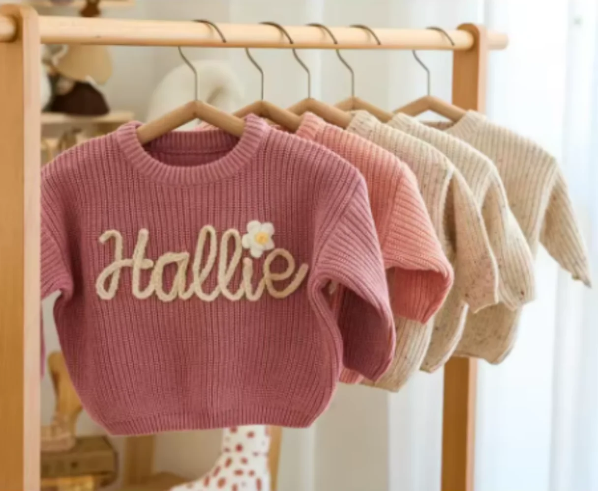 Personalized Knit Sweater for Babies, Classic Collection,Made with 100% Cotton, Embroidered Name Sweater for Baby Christmas Gift