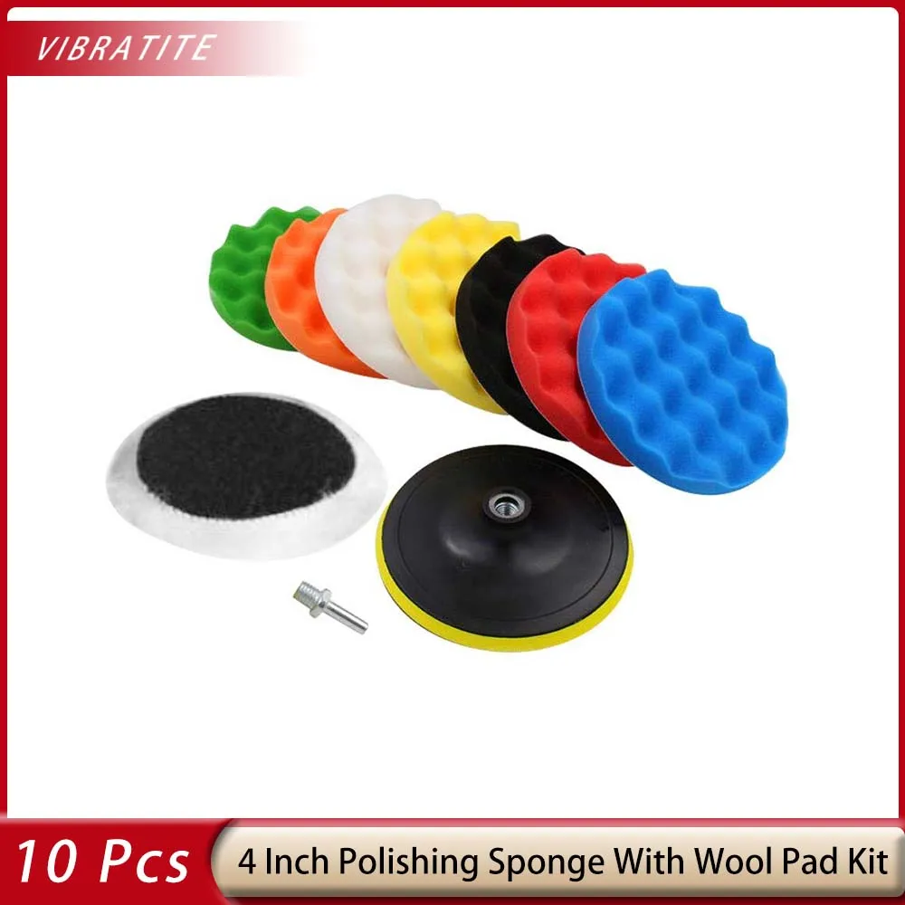 

10 Pcs 3/4/5/6" Polishing Sponge Polishing Pads Waxing Buffing Kits Set for Auto Car Polisher Buffer With Drill Adapter (4inch)